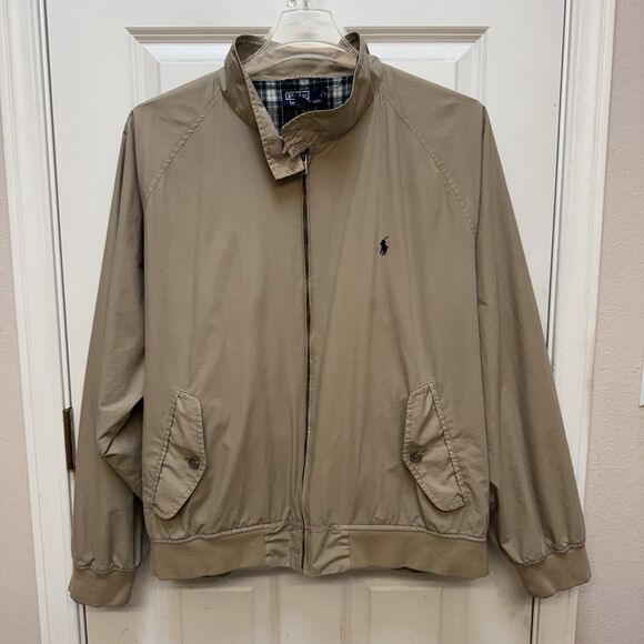 Vintage Polo Ralph Lauren Tan Beige Harrington Bomber Jacket Lined Mens XL - Picture 1 of 10